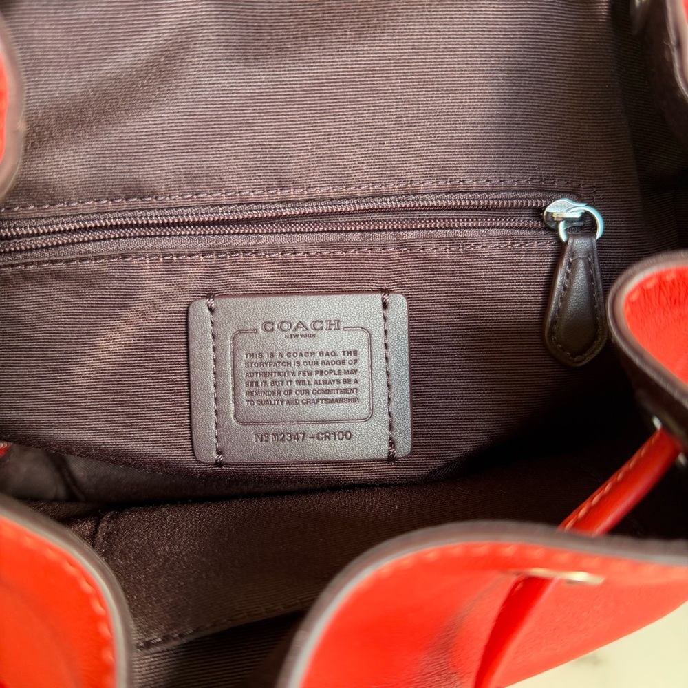 NWT Coach Pace Smooth Leather Backpack Miami Red / Silver CR100 Logo Straps - Picture 12 of 14